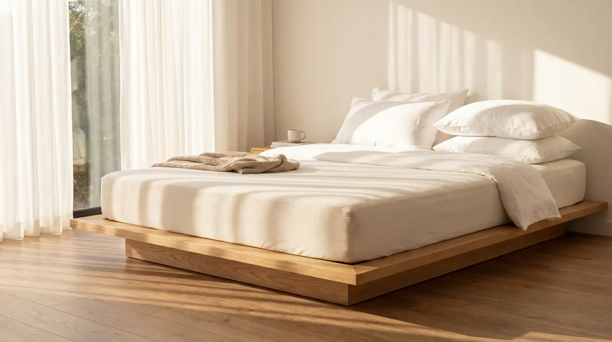 Wooden bed frame paired with latex mattress